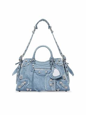 Balenciaga Neo Cagole City Handbag in Blue Denim with Rhinestones